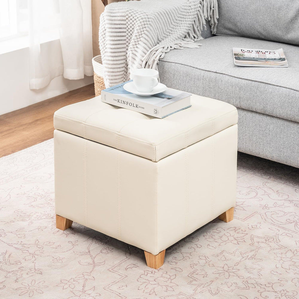 Adeco Square Storage Ottoman with Hinged Lid, 16" Upholstered Foot Stool...
