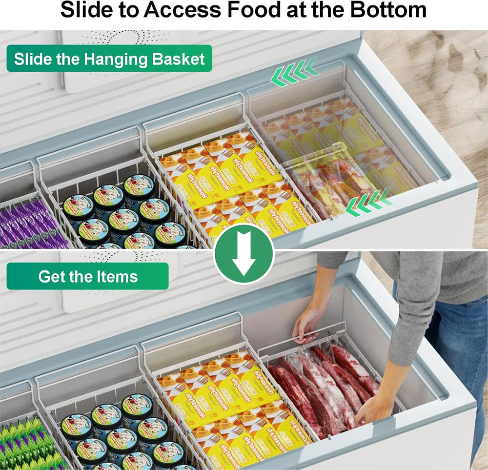 GSlife Freezer Organizer Bins - Hanging Baskets for Storage, 2 Pack White
