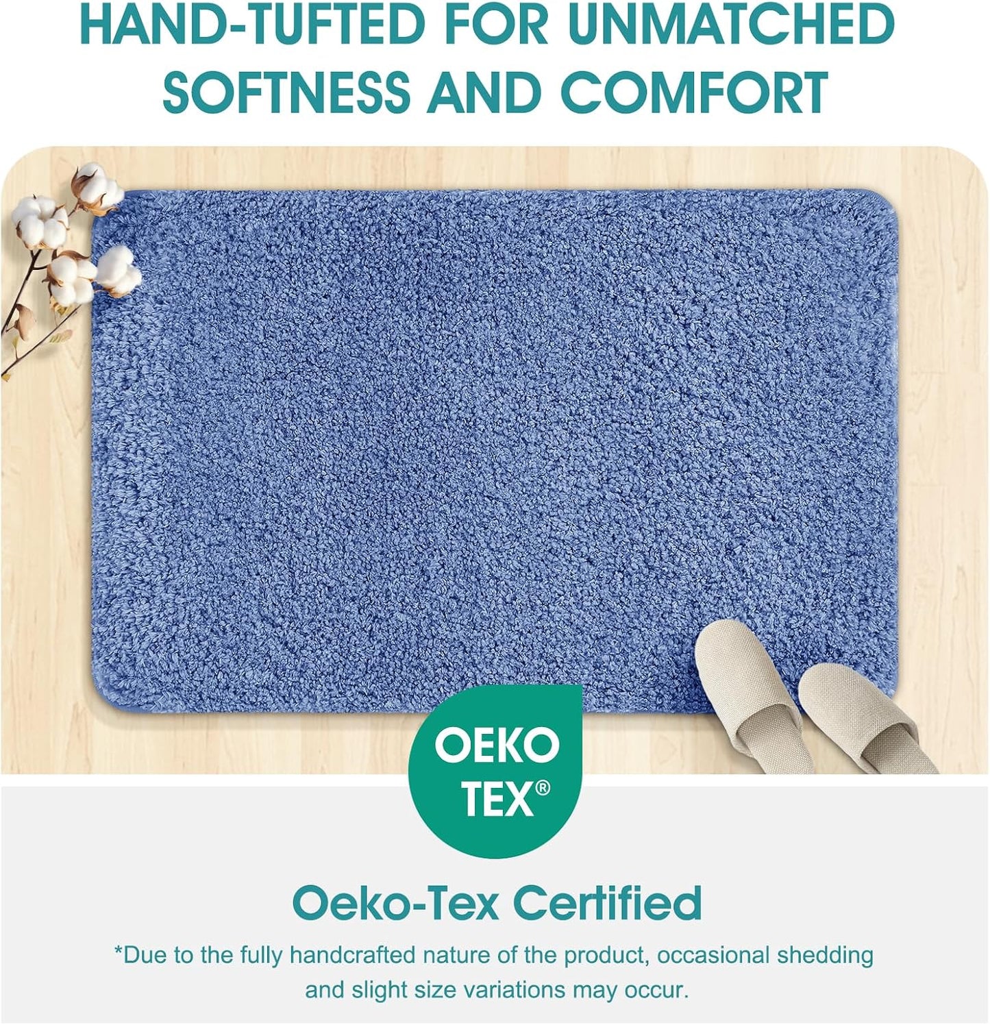 Microfiber Thick Bathroom Rugs, Flurry Non Slip Bath Rug, Ultra Soft Plush Absorbent Bathroom Mat, Machine Washable Luxury Toilet Rug Set, Bath Mat for Tab, Shower and Bathroom, Blue, 24"x17"