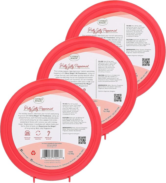 Citrus Magic Holiday Odor Absorbing Solid Air Freshener, Holly Jolly Peppermint - Image 2