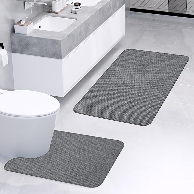 Bathroom Rugs Set 2 Pieces, Thin Bathroom Mats, Toilet Rugs, Quick Dry - Image 2
