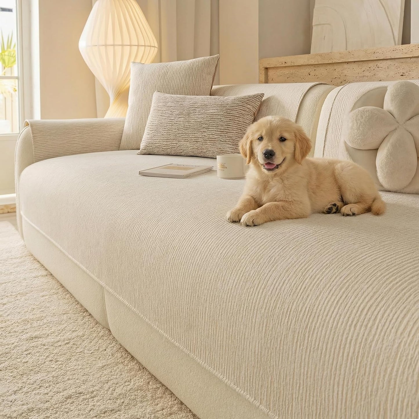 MEETSKY Couch Cover for Sofa, Couch Covers for Dogs, Non Slip Washable Pet Sofa Cover, Fade Resistant Couch Cover Slipcover Couch Protector, Dog Mat for Couches, Beige, 35" x 71" (Only 1 Piece)