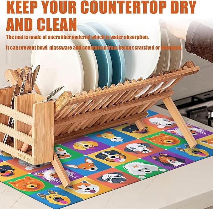 Cute Dogs Dish Drying Mat for Kitchen Counter Microfiber Absorbent Dish Kitchen - Image 6