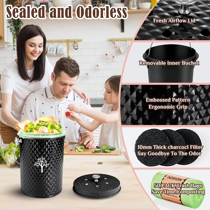 AOSION Countertop Compost Bin Kitchen，Odorless Indoor Compost Bin - Image 5