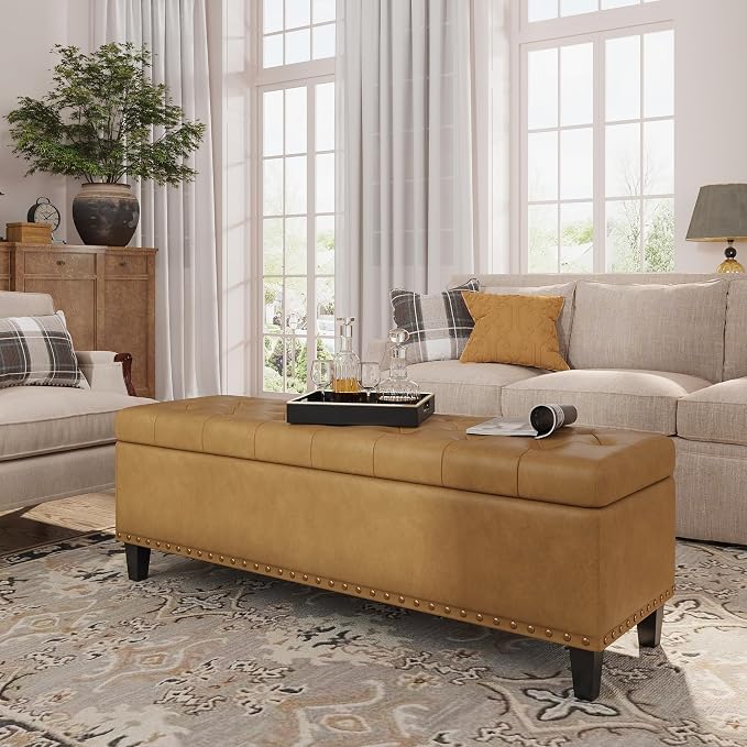 Storage Ottoman Bench, 51-Inch Large Storage Bench by FiveWillowise