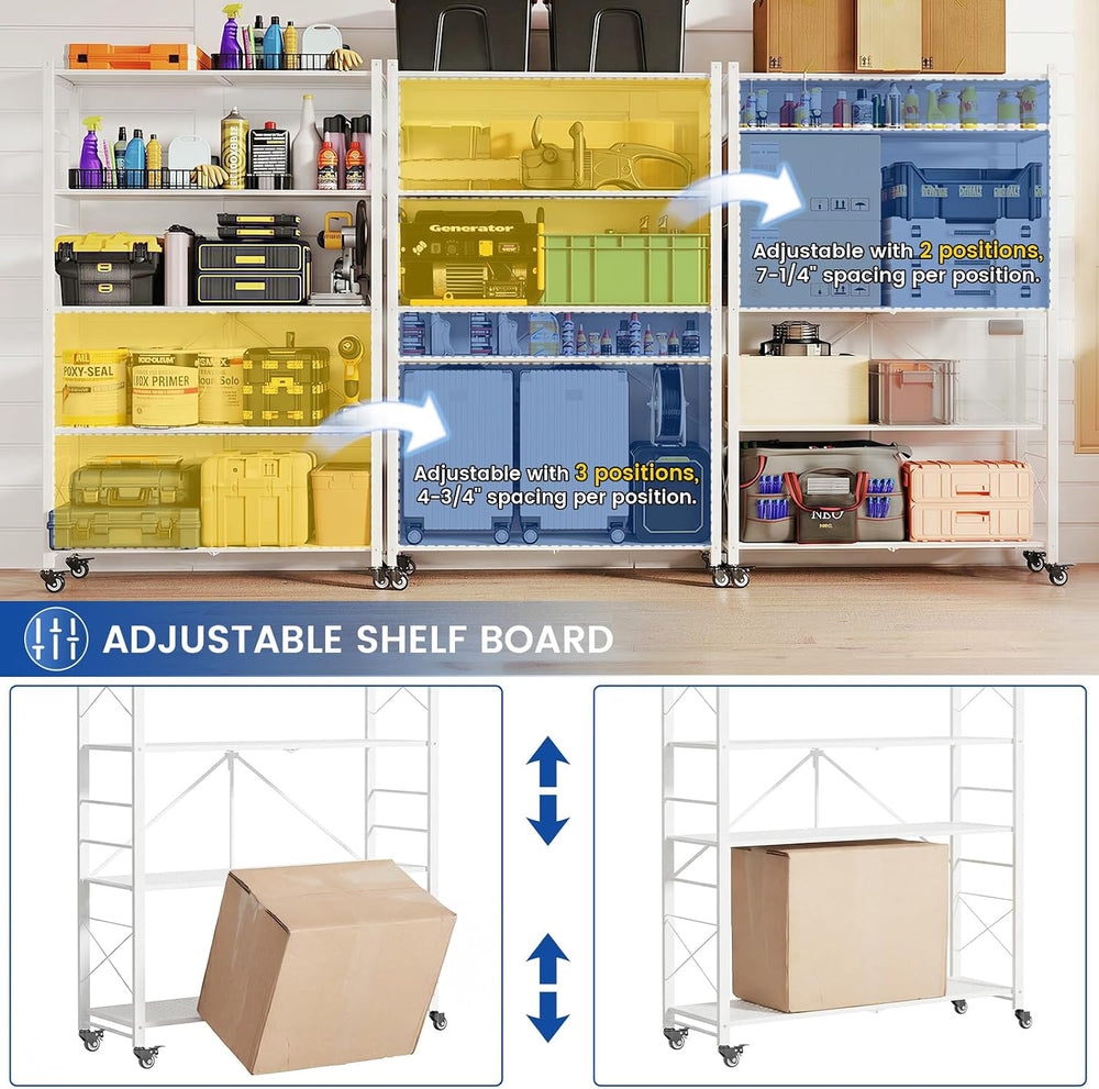 ALANNG 40" W Foldable 5-Tier Storage Shelves on Wheels Adjustable