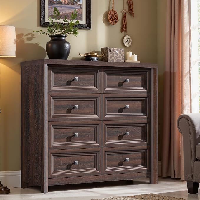 Farmhouse 8 Drawer Dresser for Bedroom, 43.3" Wide Dresser TV Stand, Storage - Image 4