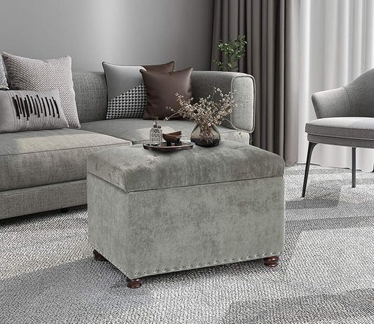 Joveco Storage Ottoman Foot Rest Stool, Light Grey - Image 2