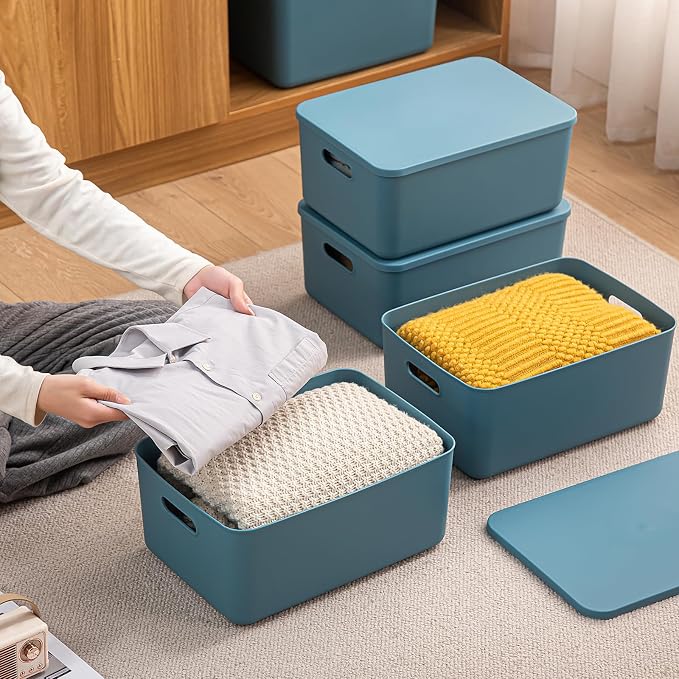 Plastic Storage Bins with lids, Storage Baskets, Container with handle - Image 2