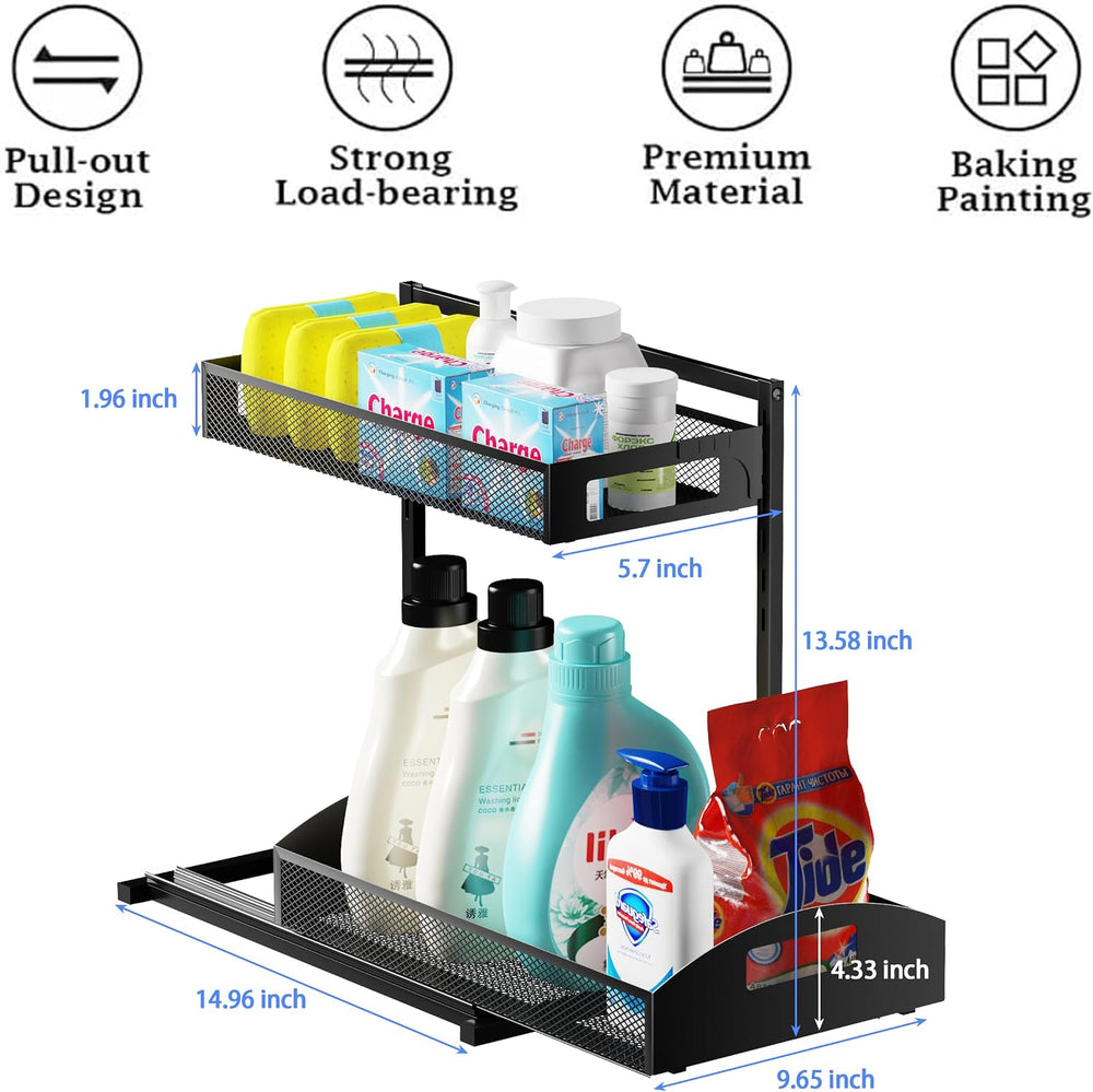 Petiza Under Sink Organizer,2 Pack Height Adjustable Under Sink Organizers an...