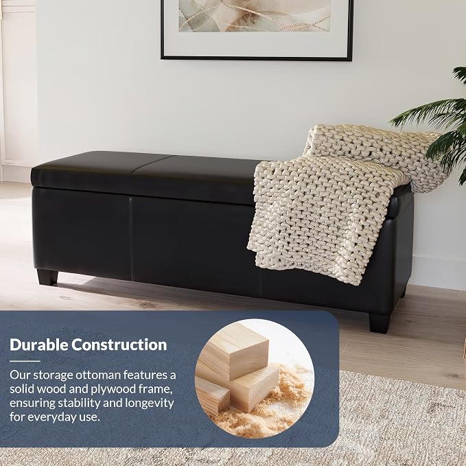 BELLEZE Storage Faux Leather Ottoman, 47 Inch Bench Bedroom Bench - Image 7