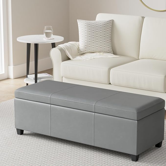 SIMPLIHOME Avalon 48 inch Wide Contemporary Rectangle Storage Ottoman Bench in - Image 2