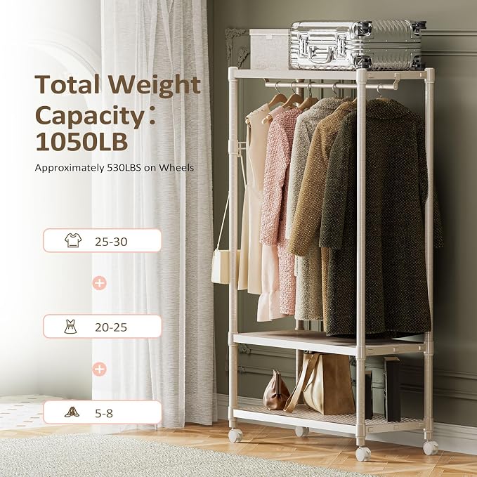 IZEUK Heavy Duty Rolling Garment Rack Wire Clothes Rack - Image 3