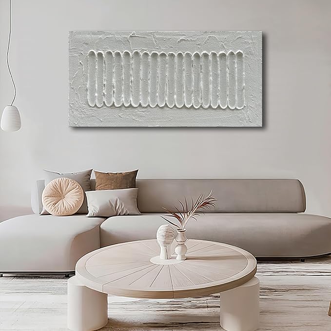 NANKAI Art 24x48 Inchs White Minimalist Art Oil Painting Hand Painted Thick - Image 5