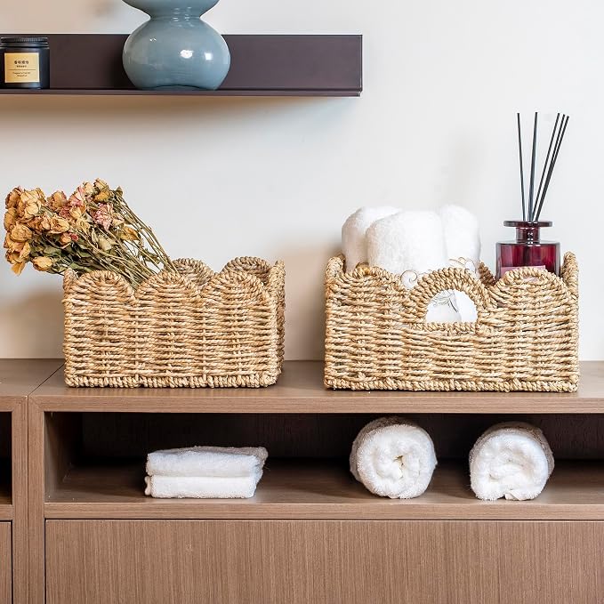 Scalloped Basket 2 Pack Wicker & Rattan Storage - Image 6
