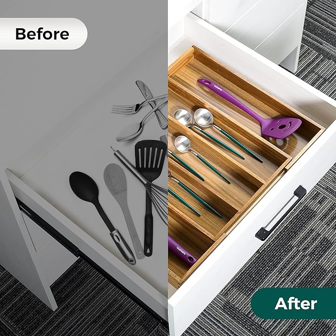 Utoplike Acacia Kitchen Drawer Organizer Expandable, Large Utensils and Cutlery - Image 5