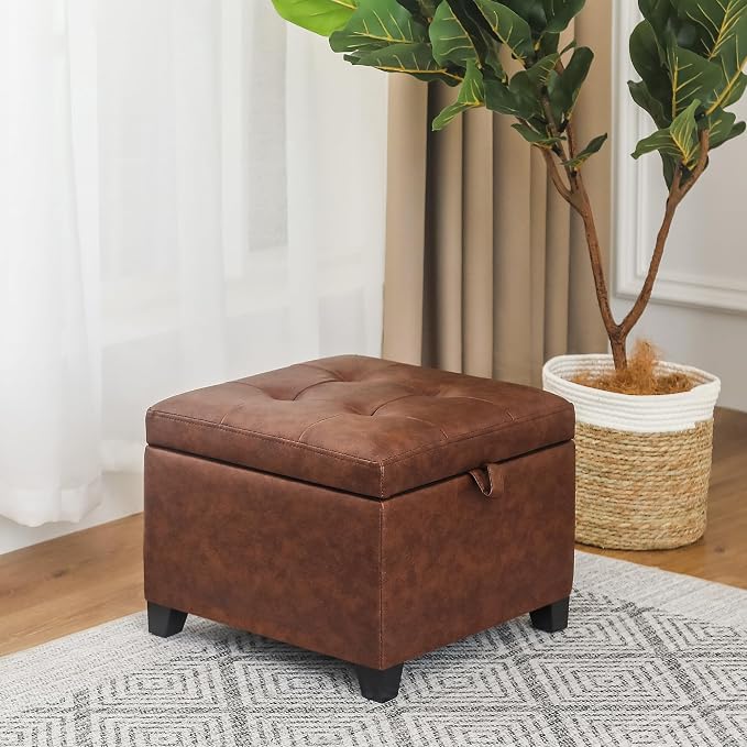 Adeco Faux Leather Storage Ottoman Bench - Image 9