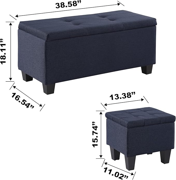 Set of 3 Hinged Storage Ottoman, End of Bed Bedroom Bench Window Bench - Image 3