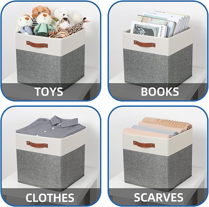 Temary 13x13 Storage Cubes 4 Pack Fabric Cube Storage Bins Large Storage Baskets - Image 4