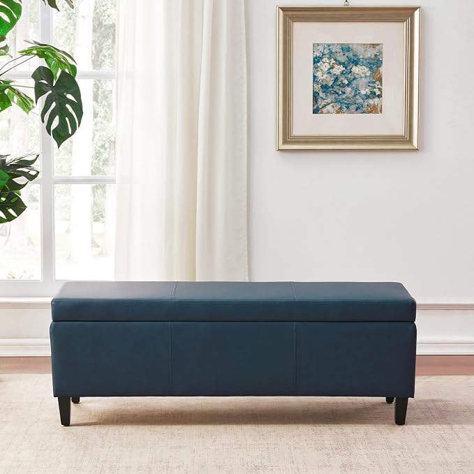 HUIMO Faux Leather Storage Ottoman Bench 50.3 Inch Extra Long PU Upholstered - Image 6