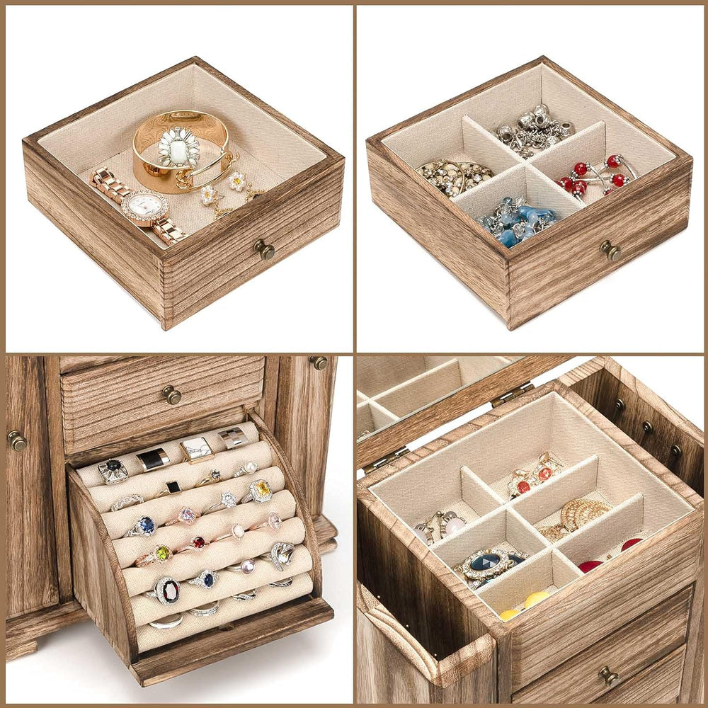 Emfogo Jewelry Box for Women, Rustic Wooden Jewelry Boxes & Organizers wi...