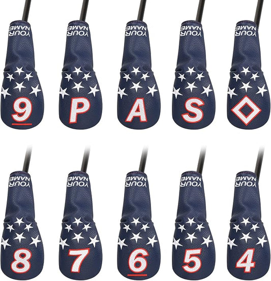 Blue and White Stars Hybrid Iron Head Covers by CRAFTSMANGOLF