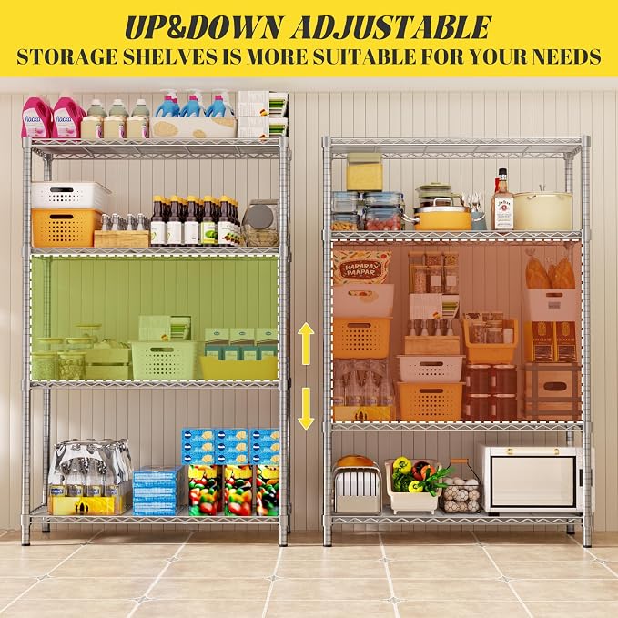 Storage Shelves, 4-Tier Adjustable Metal Industrial Utility Shelf Rack - Image 6