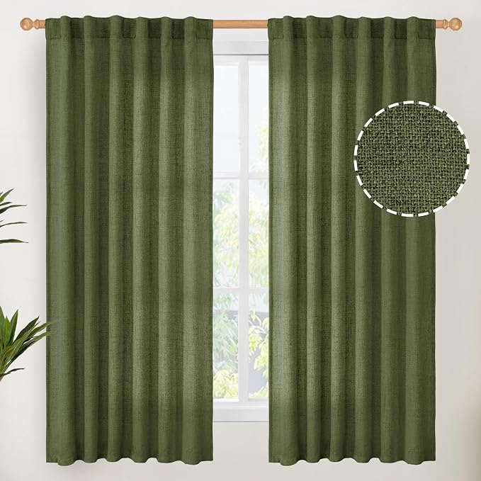 YoungsTex Olive Green Linen Curtains 63 Inch Length by YoungsTex