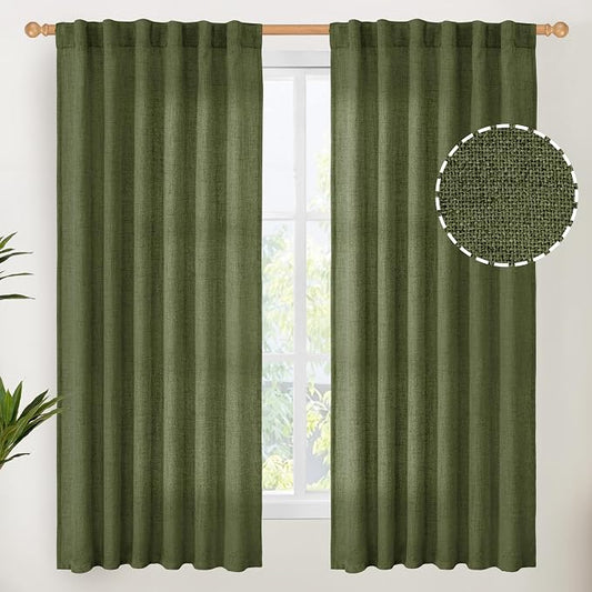 YoungsTex Olive Green Linen Curtains 63 Inch Length by YoungsTex