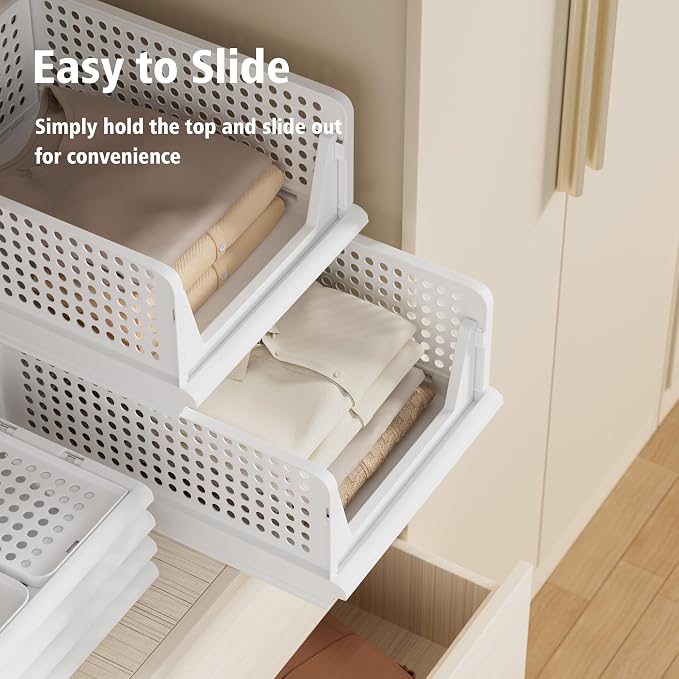 Proarea 5 Pack Stackable Plastic Storage Basket Closet Organizer Bin Foldable - Image 5