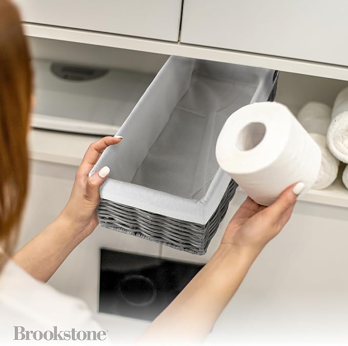 Brookstone Wicker Shelf Storage Basket Decorative Shelf Bin, bathroom - Image 5