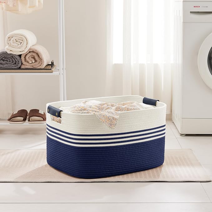 72L Large Laundry Basket with Leather Handles - Image 3