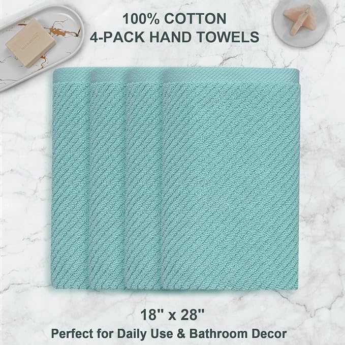 Teal Hand Towels for Bathroom, Bathroom Hand Towels Set of 4, Large 18" x 28" - Image 4