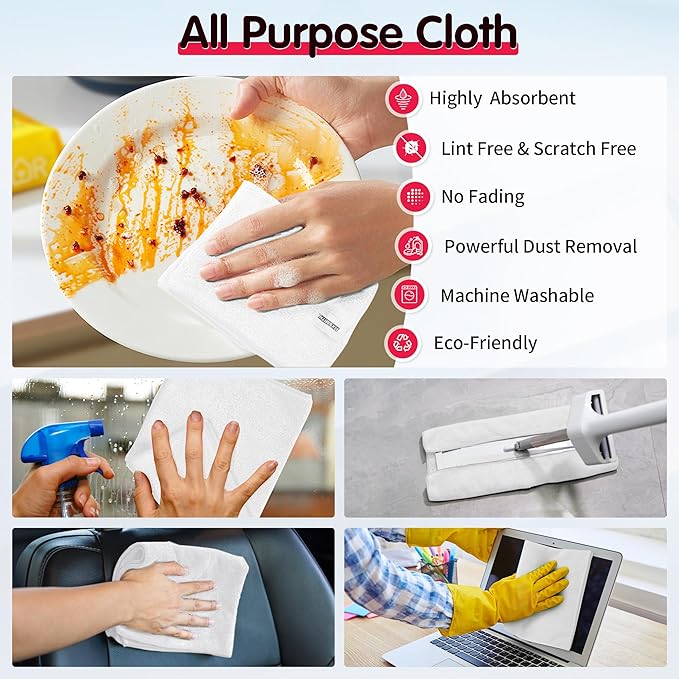 FIXSMITH White Microfiber Cleaning Cloth -Pack of 8, Highly Absorbent Cleaning - Image 5