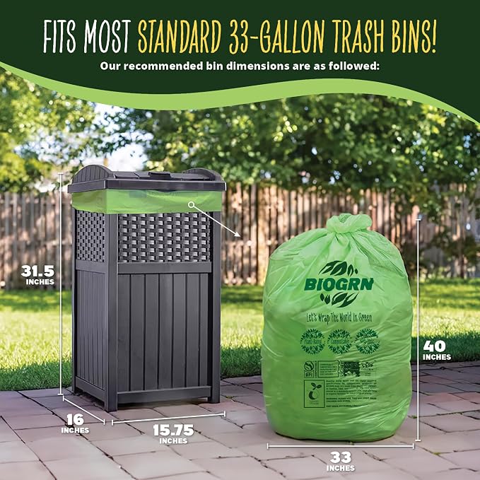 30-33 Gallon Compostable Trash Bags Flat-Top 30 Bags Heavy Duty1.57 Mil - Image 2