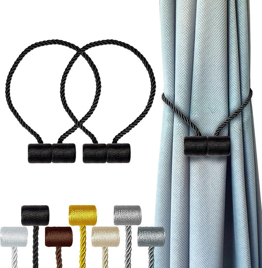 Hion Magnetic Curtain Tiebacks Black 2pcs, Curtain Tiebacks Buckles Holdbacks by Hion