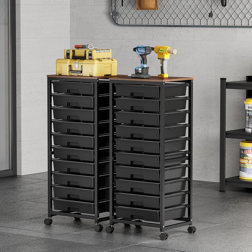 SYKIARIOL 10 Drawer Rolling Cart,Black