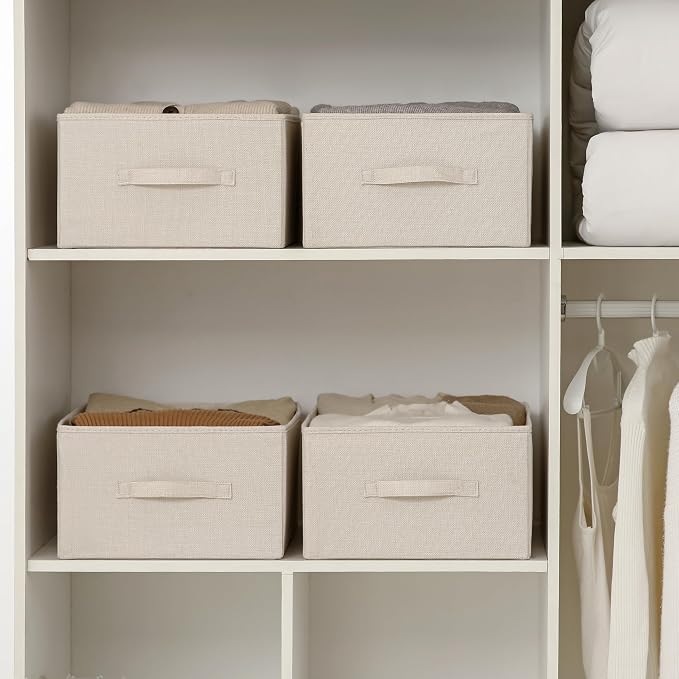 Linen Folding Storage Bins, 3 Pack Large Storage Baskets, Clothing Storage Bins - Image 8