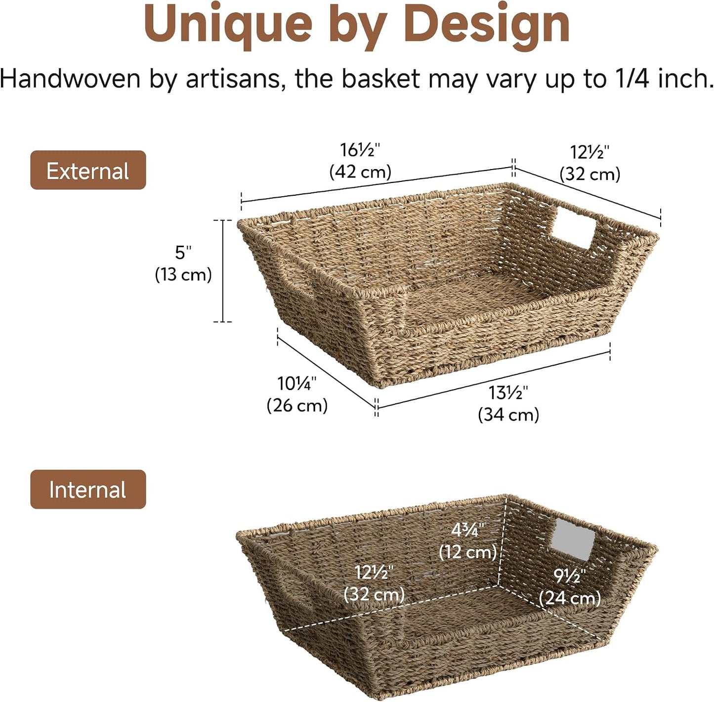 StorageWorks Pantry Baskets for Organizing, Woven Baskets, Seagrass | Pantry Baskets for Patato and Onion Storage, Stackable Wicker Basket Organizer for Shelf, Woven Basket for Storage, 2-Pack