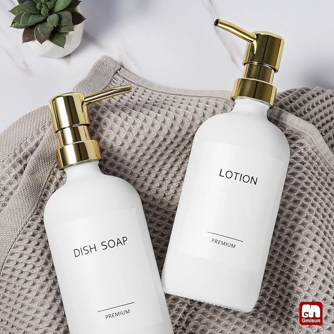 GMISUN White Soap Dispenser, 2 Pack Glass Hand Soap Dispensers Bathroom - Image 8