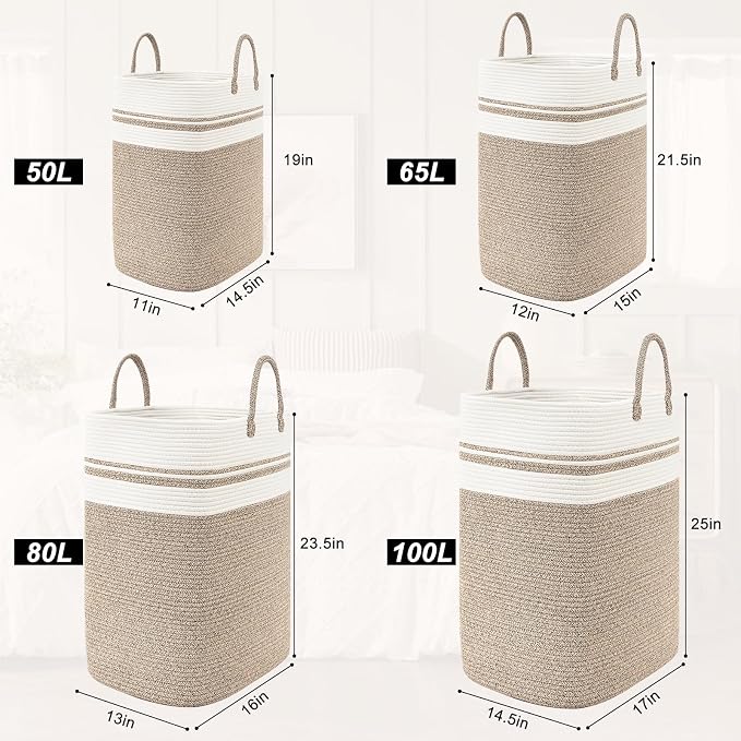 Woven Laundry Basket for Clothes, 100 L Large Rectangle Laundry Hampers - Image 8