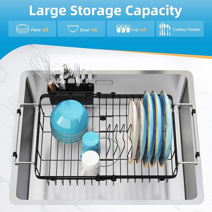 romision Expandable Dish Drying Rack Over The Sink Small Metal Stainless Steel - Image 8