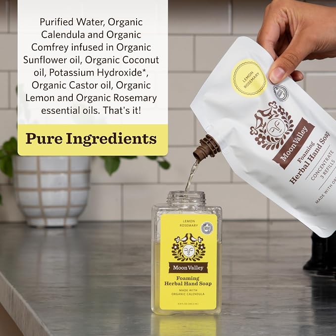 Moon Valley Foaming Hand Soap Refill Pouch, Two-Pack Lemon Rosemary Soap - Image 3