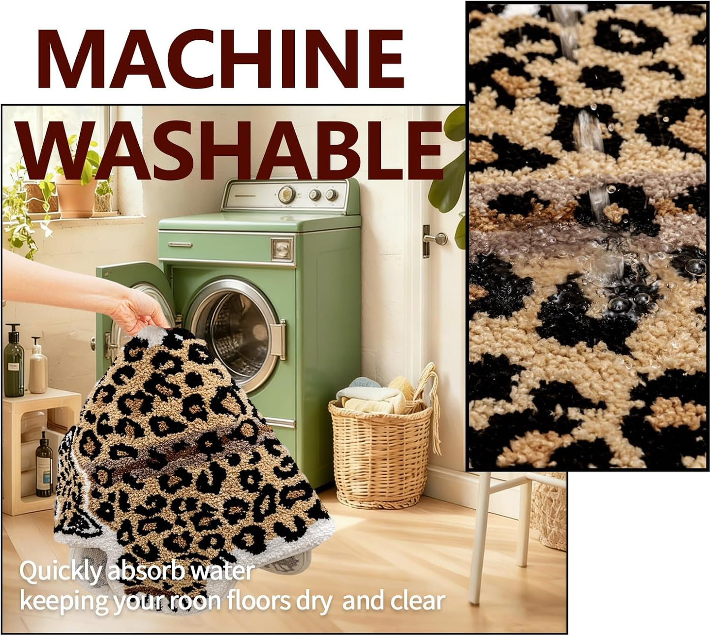 Leopard Bath Mat for Bathroom,Cute Cartoon Bathroom Rug Brown Non-Slip Animal Shaped Door Mat Washable Absorbent Bathtub Shower Rugs 24x40 Inch