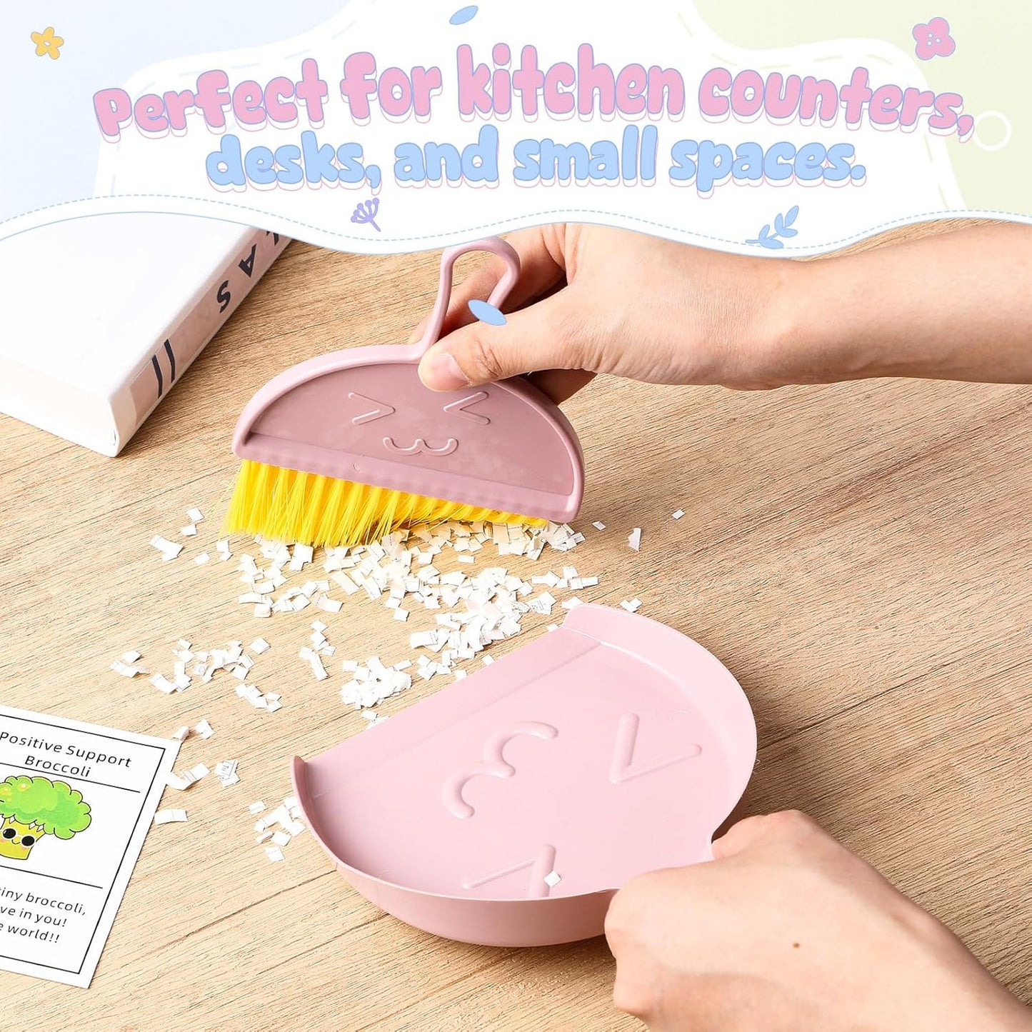 LemonRoad 30 Pcs Mini Broom and Dustpan Set with Handle Nesting Tiny Cleaning Broom Hangable Back to School Supplies for Classroom Office Desk Car Kitchen Camping Pet Area Pastel Colors