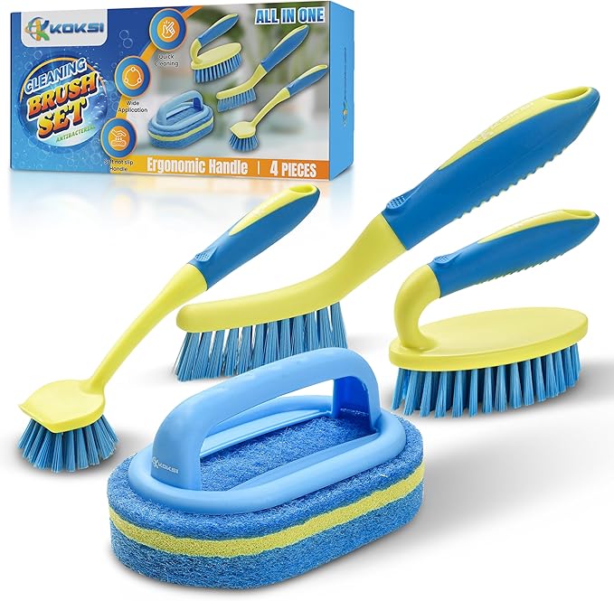 Scrub Brush Set for Bathroom Kitchen Bathtub Toilet Deep Cleaning Brush Tools by Koksi