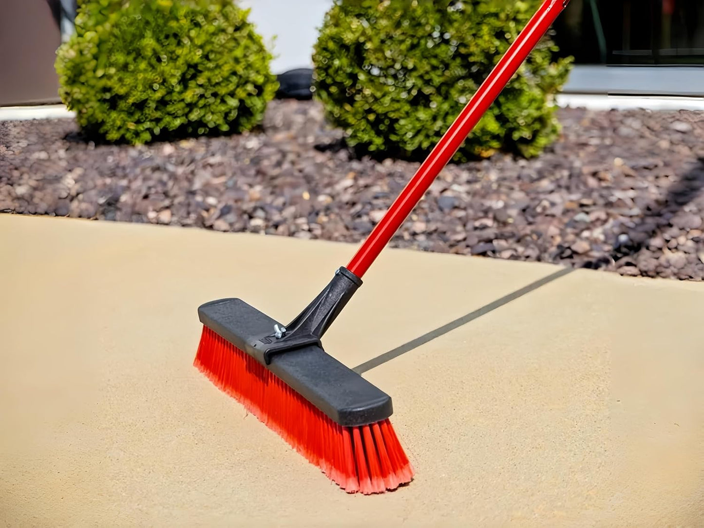 24" Heavy-Duty Push Brooms, Multi-Surface Rough Sweep Broom with Clamp & Bolt Handle, 3" Recycled PET Bristles for Concrete, Garage & Driveway