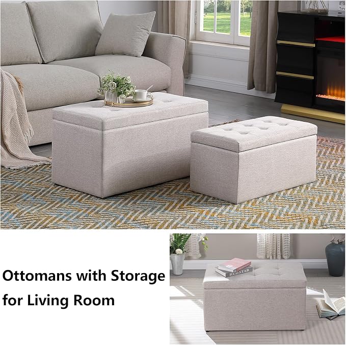 Storage Ottoman Bench with 2.56-inch Thick Seat, 31.5 inch Nesting Ottoman Set - Image 4