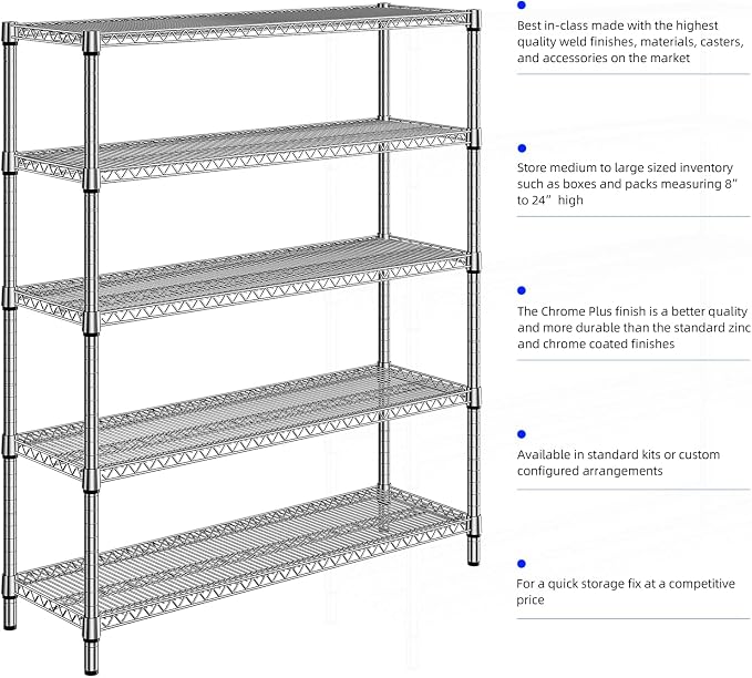 2200 Lbs 5 Tier Storage Rack Metal Wire Shelving Unit, Storage Standing Shelf - Image 7
