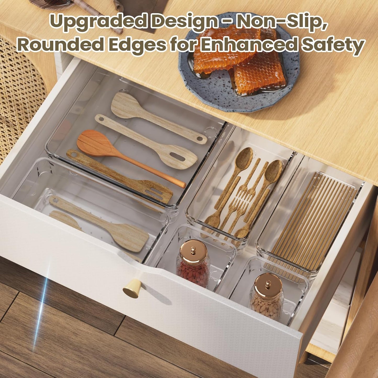 Clear Acrylic Makeup Organizer and Make Up Storage for Vanity - 4 Sizes Multi-layer Plastic Vanity Storage Organizer Bins and Drawer Divider Set - Makeup Drawer Organizer and Vanity Storage Bin